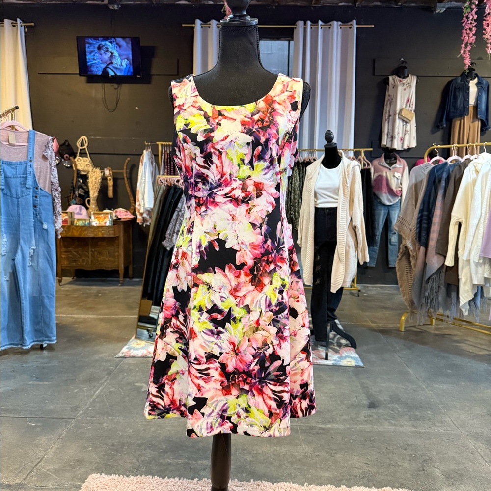 Worthington Pink and Black Asymmetrical A-Line Sundress